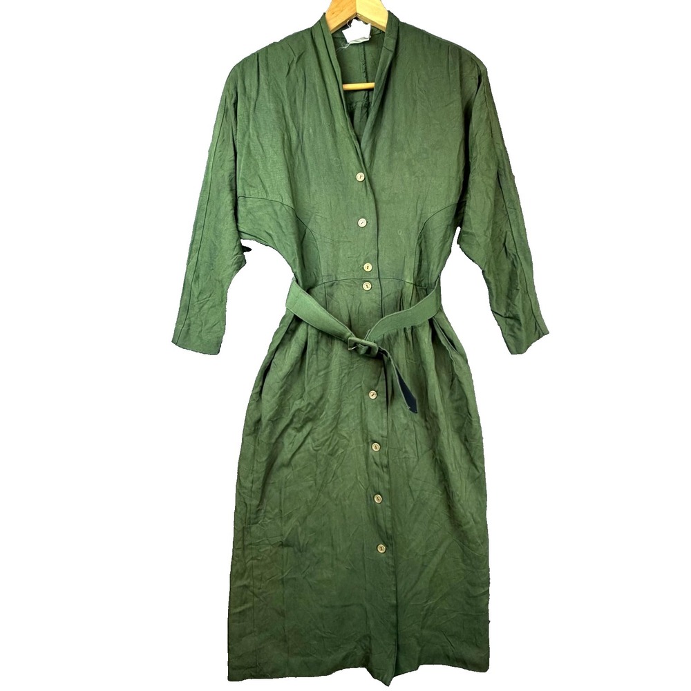 Vintage Rabbit Rabbit Rabbit Designs Shirt Dress‎ Women 6 Green Utility Belted